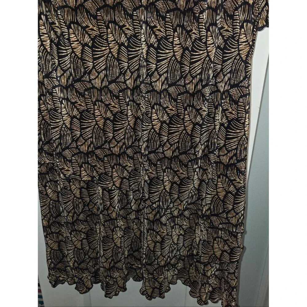 Connected Apparel Tiered Brown Black Floral Stretch Swing Dress
